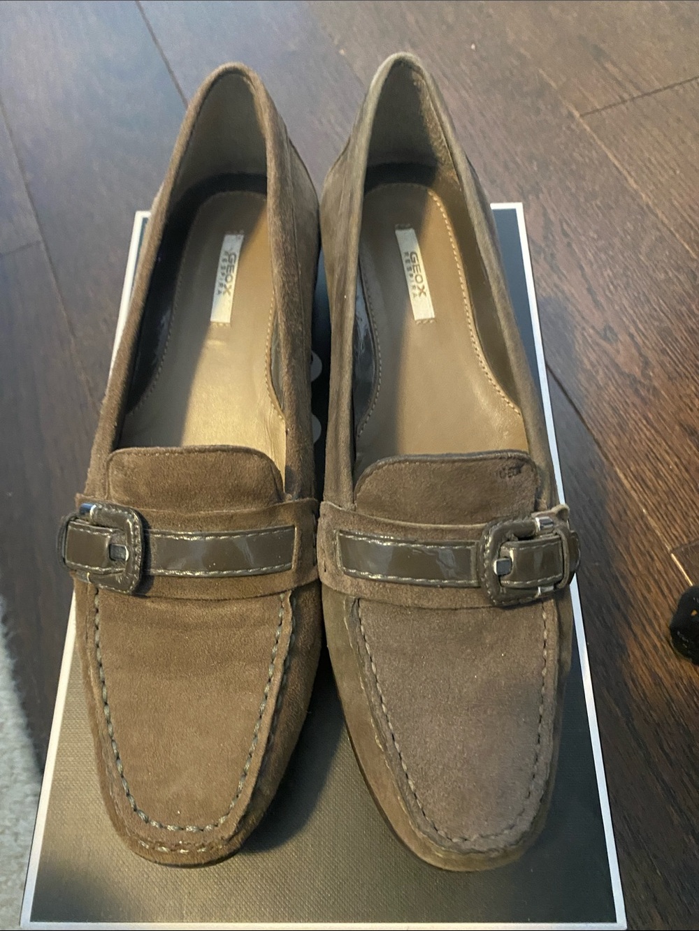 Geox Brown Suede Loafers with Buckle Strap
